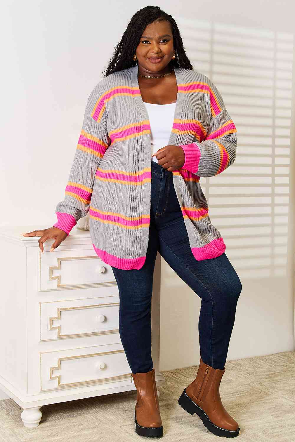 Woven Right Ribbed Long Sleeve Cardigan