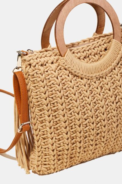 Fame Crochet Knit Convertible Tote Bag with Tassel